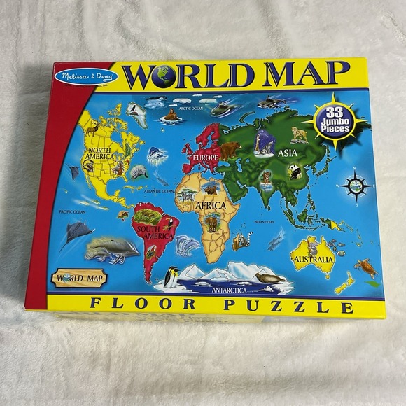 melissa and doug Floor puzzles World Map 33 Pc 2ft X 3 Ft Educational Classroom - Picture 1 of 3